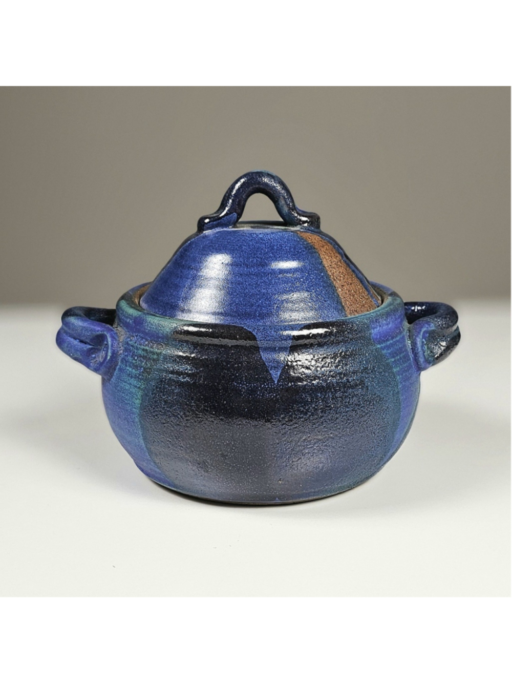 Studio A Pottery Blue Glaze Lidded Crock Bean Pot Handmade Stoneware Tureen